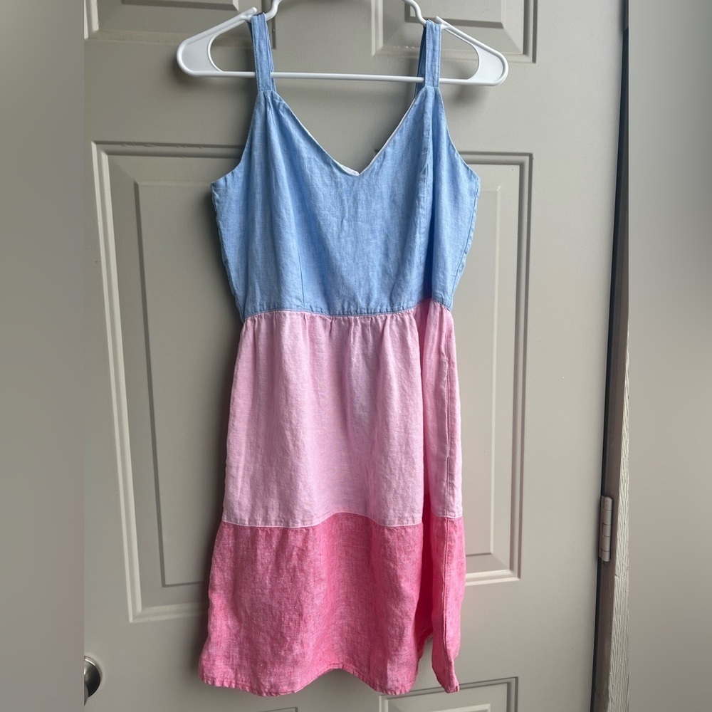 Cynthia Rowley 100% Linen Dress SZ 8 Colorblock Adjustable Strap Summer Sundress